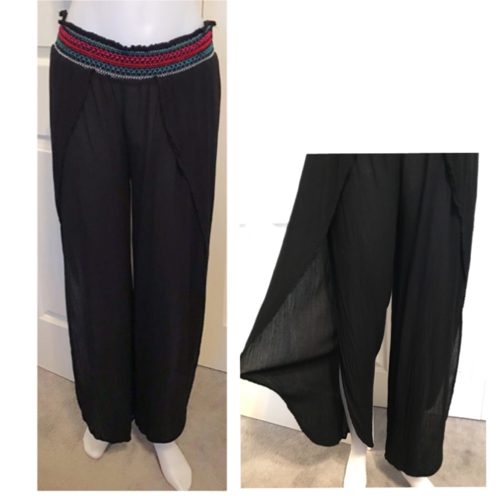 Blue Island Shirred Waist Wrap Chiffon Beach Pants - Picture 5 of 12